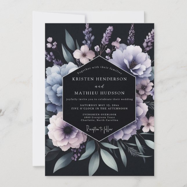 Periwinkle Chiaroscuro Bloom Wedding Invitation (Front)