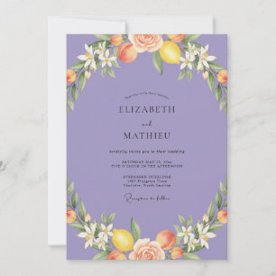 Periwinkle Citrus Peach Eucalyptus Wedding Invitation