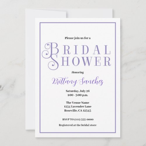 Periwinkle Classy Chic Bridal Shower Invitation