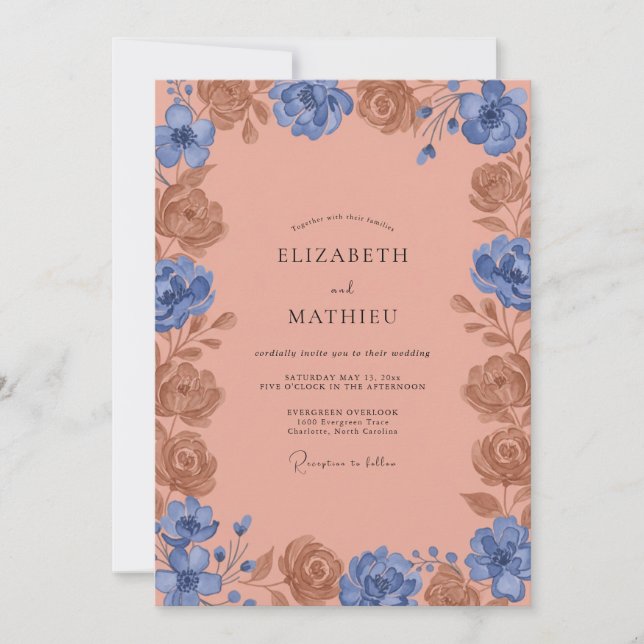 Periwinkle Clay Peony Wedding Invitation (Front)