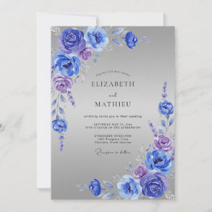 Periwinkle Cobalt Rose Wedding Invitation