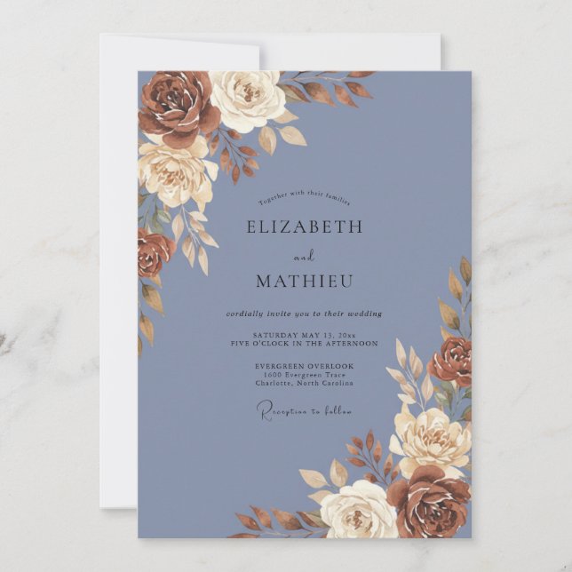 Periwinkle Copper Rose Wedding Invitation (Front)