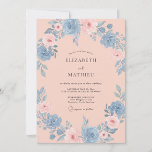 Periwinkle Coral Peony Wedding Invitation