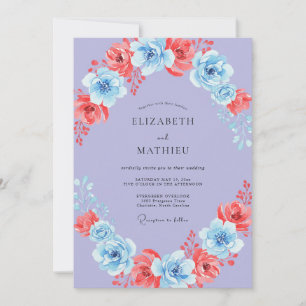 Periwinkle Coral Ranunculus Sage Wedding Invitation