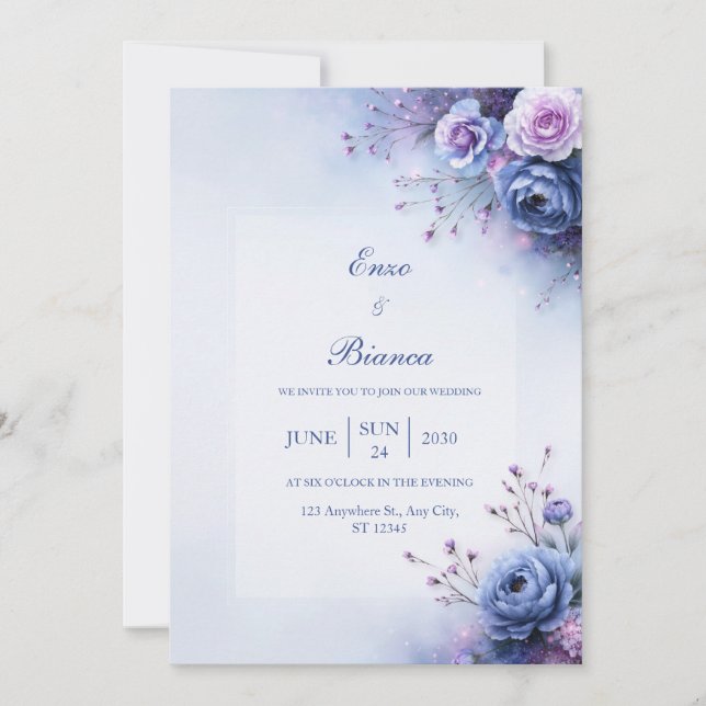 Periwinkle Corner Wedding Invitation (Front)