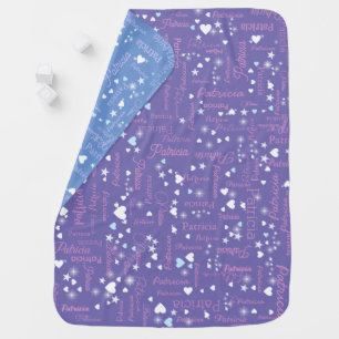 Periwinkle Cornflower-Blue Names Hearts and Stars  Baby Blanket