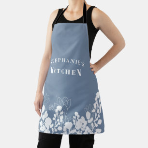 Periwinkle Custom Name White Floral Apron