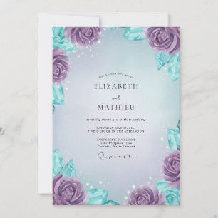 Periwinkle Cyan Peony Wedding Invitation