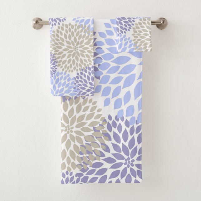 Periwinkle Dahlia floral bath decor Towel Set (Insitu)