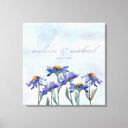Periwinkle Daisies Watercolor Typography Wedding Canvas Print