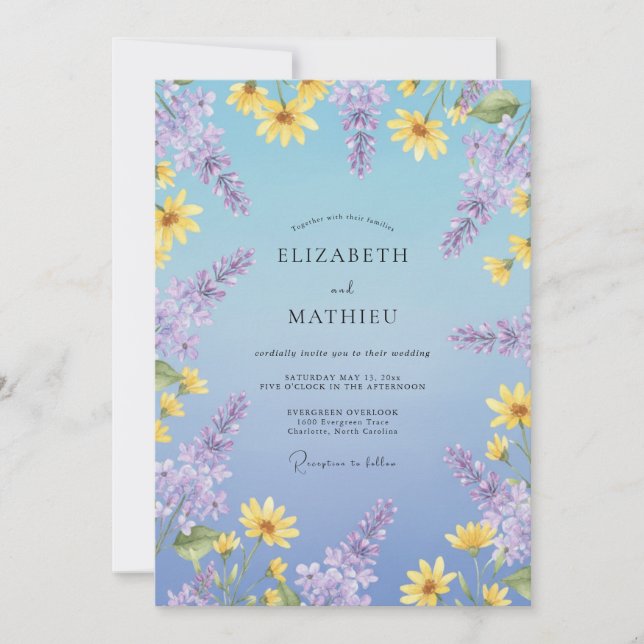 Periwinkle Daisy Eucalyptus Wedding Invitation (Front)