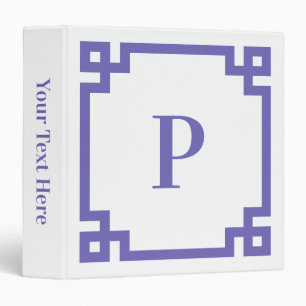 Periwinkle Decorative Greek Key Border Monogram 3 Ring Binder