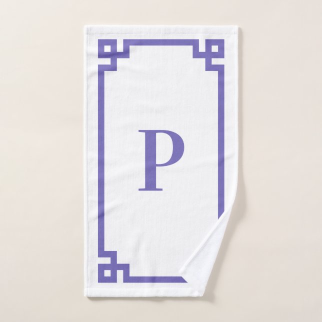 Periwinkle Decorative Greek Key Border Monogram Hand Towel (Hand Towel)