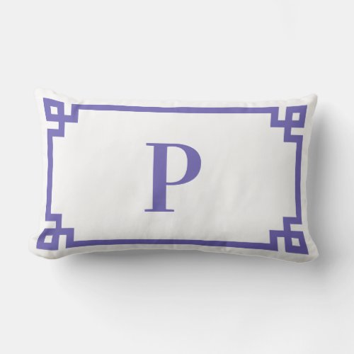 Periwinkle Decorative Greek Key Border Monogram Lumbar Pillow