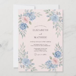 Periwinkle Dusty Pink Eucalyptus Wedding Invitation