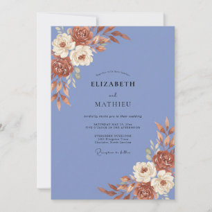 Periwinkle Dusty Terracotta Peony Wedding Invitation