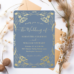 Periwinkle Elegant Boho Modern Typography Wedding Foil Invitation