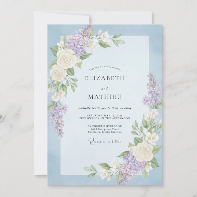 Periwinkle Elegant Floral Wedding Invitation (Front)