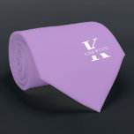 Periwinkle | Elegant Monogram Name | one-Sided Neck Tie<br><div class="desc">An elegant two-sided necktie featuring a bold white monogram across a Periwinkle purple background. On top of this monogram sits your first or last name spelled out in all capitals. If you prefer a bolder look for the personal name inside of the large letter you can do the following: Use...</div>