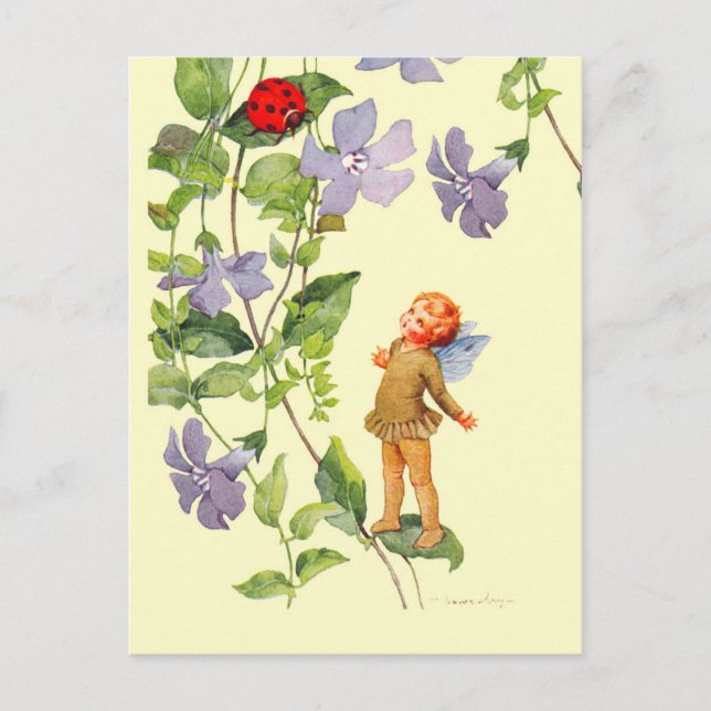 Periwinkle Elf and Ladybug Postcard (Front)