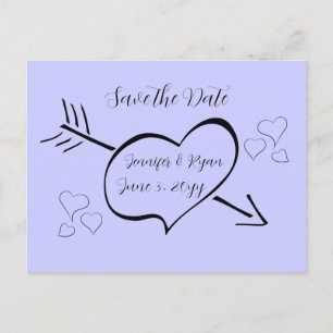 Periwinkle Fancy Calligraphy Hearts Save the Date  Postcard