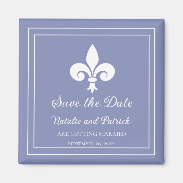 Periwinkle Fleur de Lis Save the Date Magnet (Front)