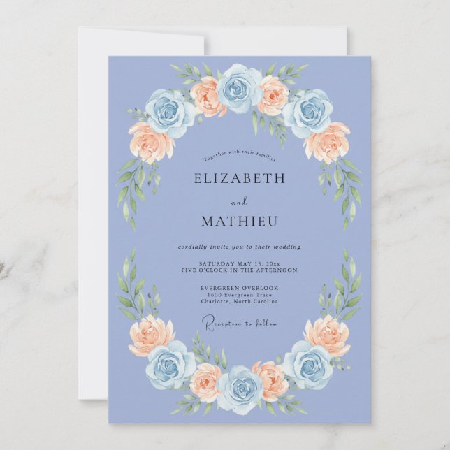 Periwinkle Floral Arch Wedding Invitation (Front)