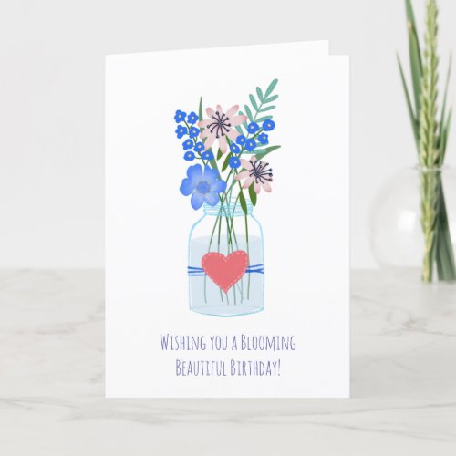 Periwinkle Floral Bloom Masons Jar Birthday Card