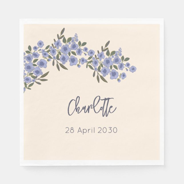Periwinkle Floral Blooms Modern Custom Name  Napkins (Front)