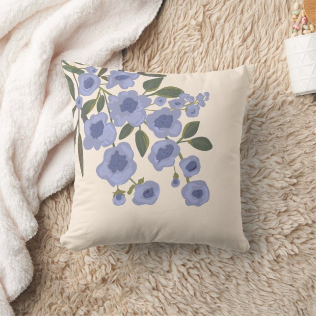 Periwinkle Floral Blooms Modern  Throw Pillow (Blanket)