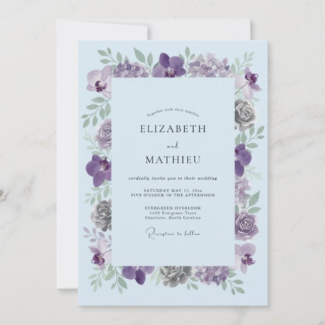 Periwinkle Floral Blooms Wedding Invitation (Front)