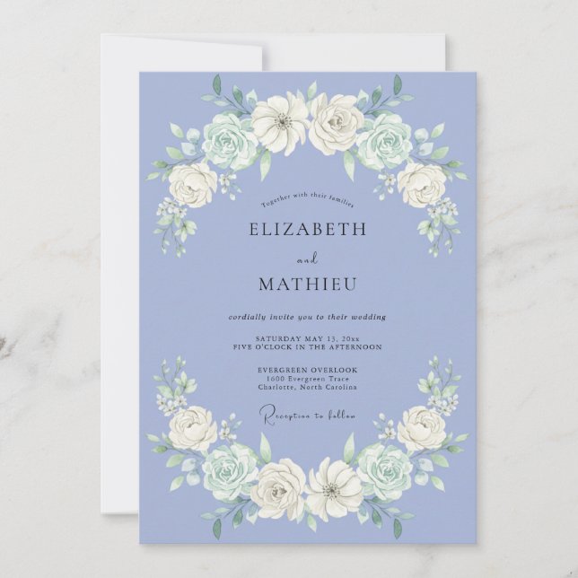 Periwinkle Floral Blossom Wedding Invitation (Front)