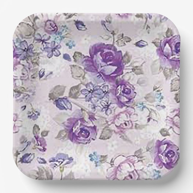 “Periwinkle Floral Design” Paper Plate (Front)