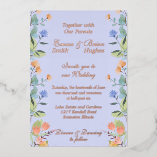 Periwinkle floral  foil invitation