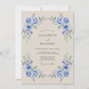 Periwinkle Floral Laurel Wedding Invitation