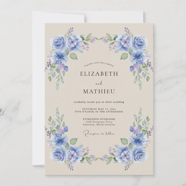 Periwinkle Floral Laurel Wedding Invitation (Front)
