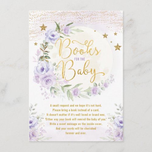Periwinkle Floral Moon  Stars Books for Baby Girl Enclosure Card