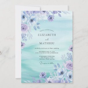 Periwinkle Floral Watercolor Wedding Invitation