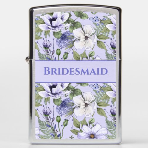 Periwinkle Florals Lavender Custom Bridesmaid Zippo Lighter