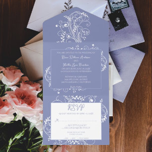 Periwinkle Flourish Wedding All In One Invitation