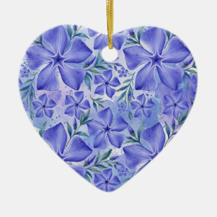 Periwinkle Flowers Blue Violet Vinca Blossoms Ceramic Ornament