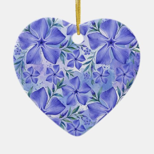 Periwinkle Flowers Blue Violet Vinca Blossoms Ceramic Ornament
