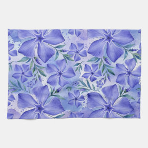 Periwinkle Flowers Blue Violet Vinca Blossoms Kitchen Towel