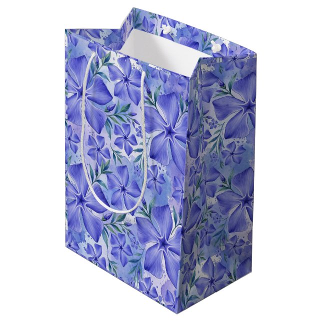 Periwinkle Flowers Blue Violet Vinca Blossoms Medium Gift Bag (Back Angled)