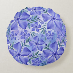 Periwinkle Flowers Blue Violet Vinca Blossoms Round Pillow