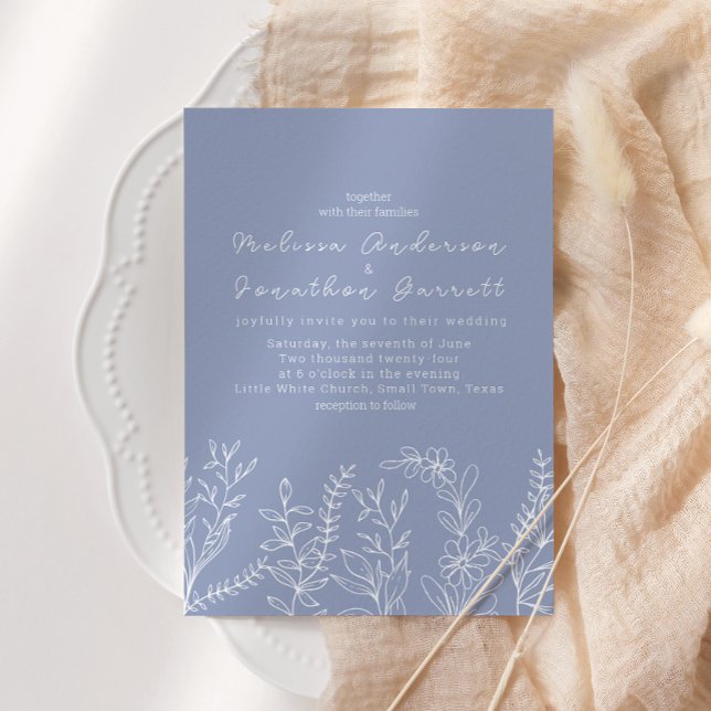 Periwinkle Flowers Roses Wedding Invitation (Creator Uploaded)