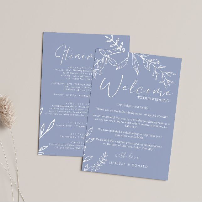 Periwinkle Flowers Welcome Letter & Itinerary Note Card (Creator Uploaded)