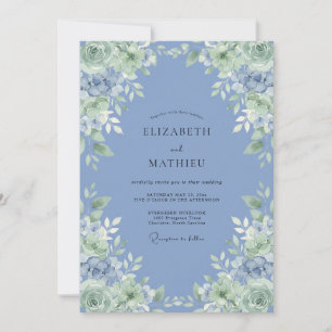 Periwinkle Foliage Peony Wedding Invitation