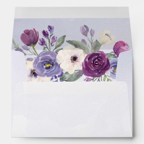Periwinkle Fuchsia Blush Watercolor Floral Wedding Envelope