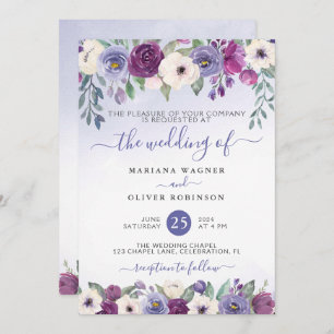Periwinkle Fuchsia Blush Watercolor Floral Wedding Invitation